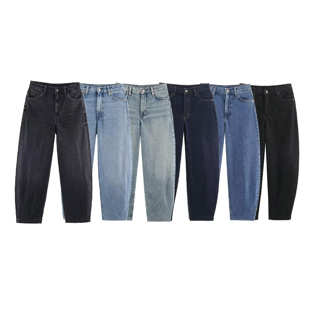 Damen Highwaist Relaxed Tapered Jeans mit konischem Bein Nord Taschen