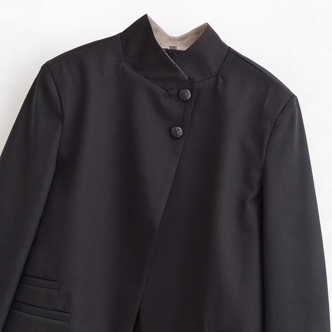 Damen Kurzblazer mit Stehkragen und asymmetrischer Knopfleiste Nord Taschen