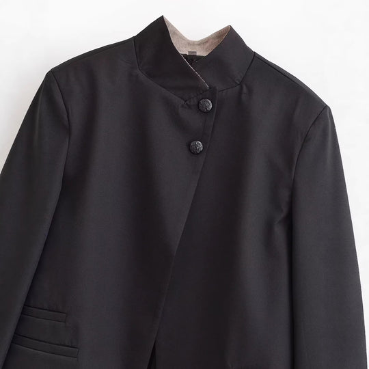 Damen Kurzblazer mit Stehkragen und asymmetrischer Knopfleiste Nord Taschen
