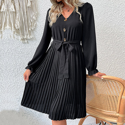 Damen Elegantes Plisseekleid mit Taillengürtel Nord Taschen