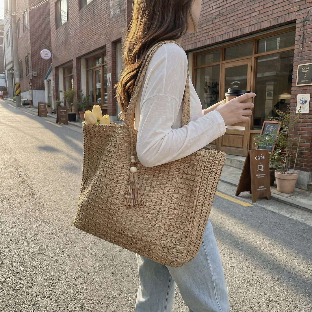 Damen geflochtene Shopper Tasche aus natürlichem Material Nord Taschen