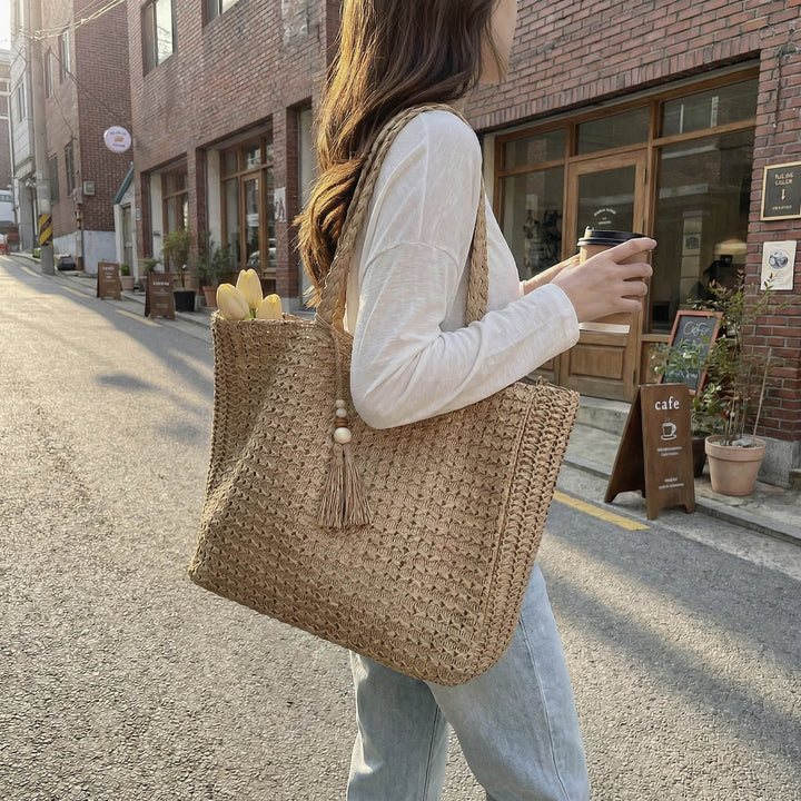Damen geflochtene Shopper Tasche aus natürlichem Material Nord Taschen