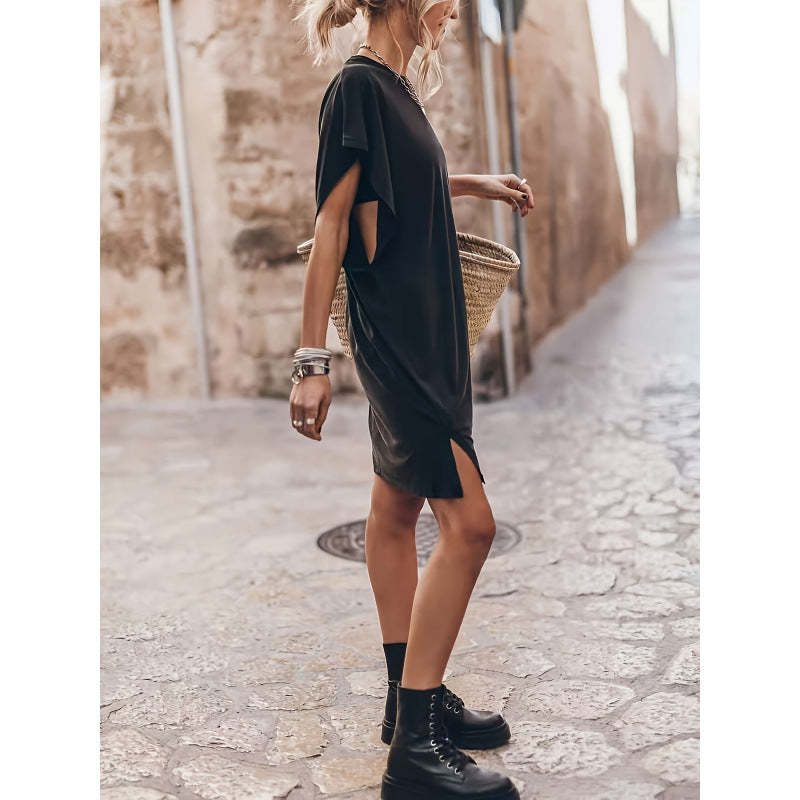 Damen Casual T-Shirtkleid mit seitlichen Schlitzen und lässigem Schnitt Nord Taschen