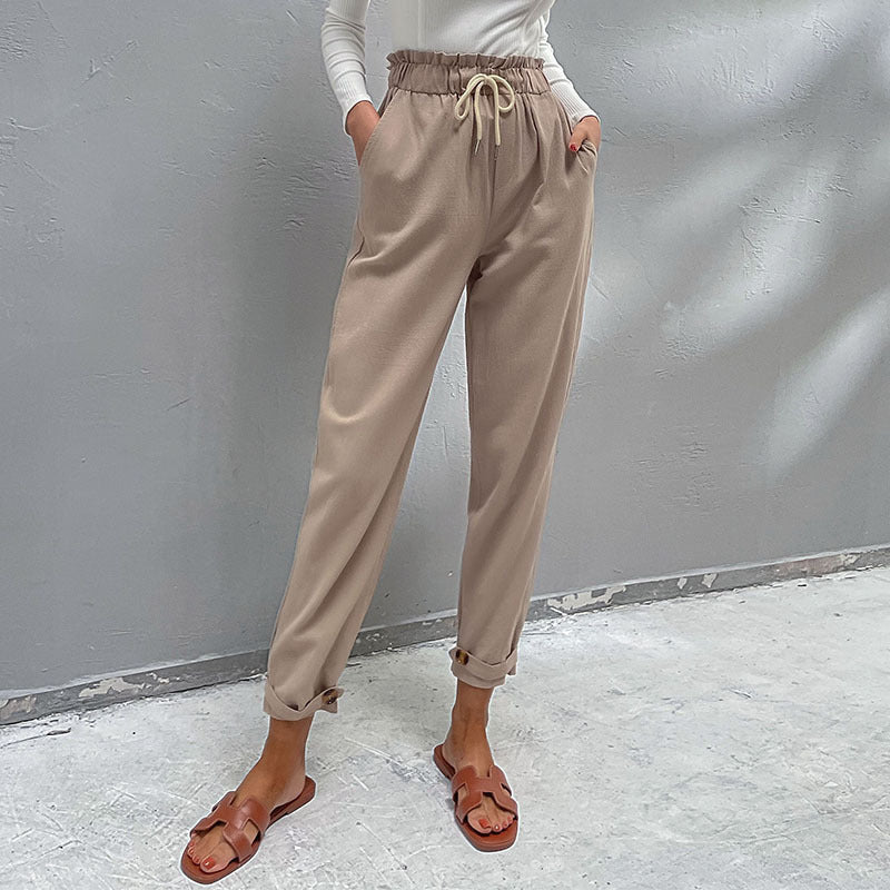 Damen Lässige Hose mit hohem Bund, Tunnelzug, Eingrifftaschen und konischer Beinform Nord Taschen