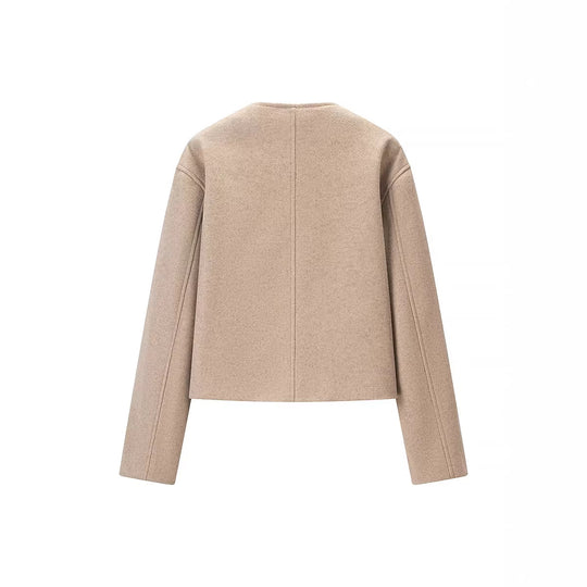 Damen Kurz geschnittene Wollmix-Boxy-Jacke mit asymmetrischer Knopfleiste Nord Taschen