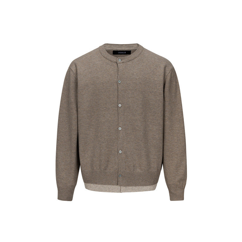 Herren Feinstrick-Cardigan mit zweilagiger Optik, Rundhalsausschnitt und durchgehender Knopfleiste Nord Taschen