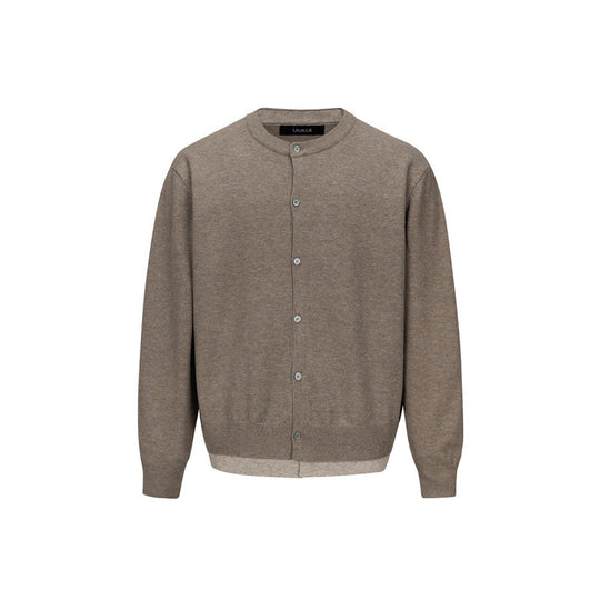 Herren Feinstrick-Cardigan mit zweilagiger Optik, Rundhalsausschnitt und durchgehender Knopfleiste Nord Taschen