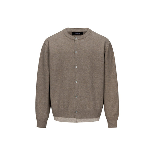 Herren Feinstrick-Cardigan mit zweilagiger Optik, Rundhalsausschnitt und durchgehender Knopfleiste Nord Taschen