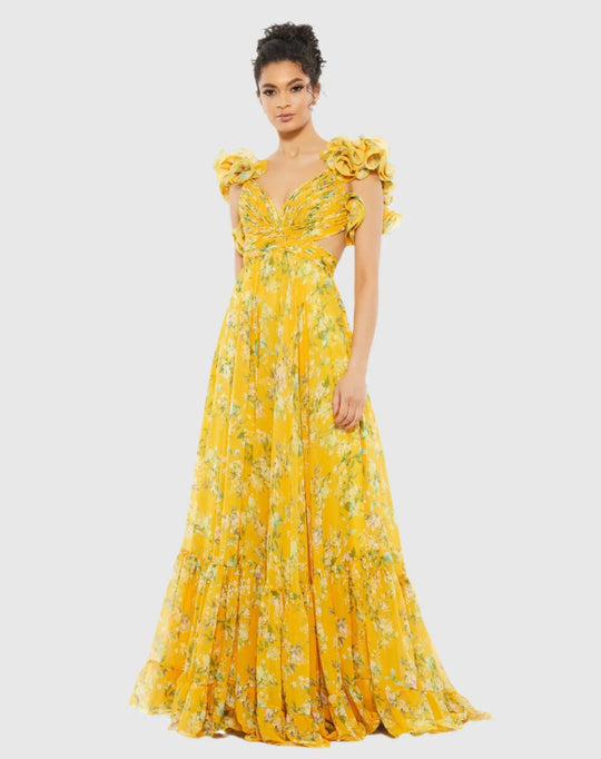 Damen Maxi-Kleid mit floralen Rüschen und schwingendem Design - Arvani