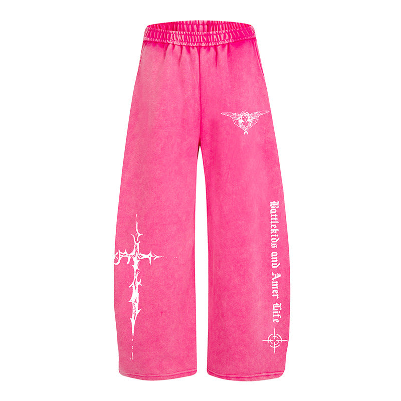 Damen Weite Lounge-Hose im Palazzo-Stil mit Elastikbund und Gothic-Print Nord Taschen