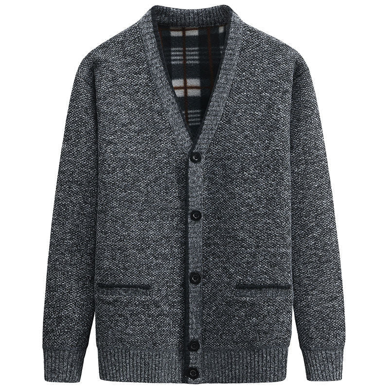 Herren Strickjacke mit kariertem Innenfutter und praktischen Taschen