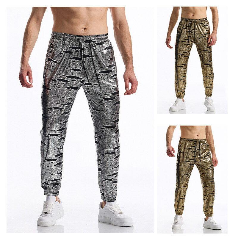 Herren Glänzende Jogginghose mit Tunnelzug, schmal zulaufendem Bein und abstraktem Print Nord Taschen