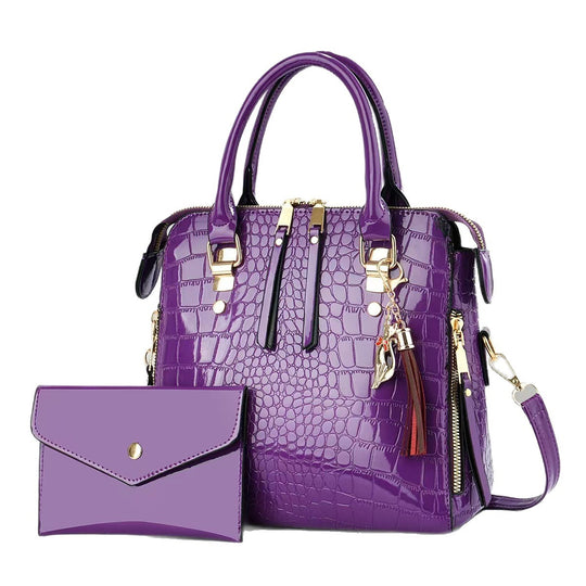 Damen hochwertige Handtasche mit edler Krokodilprägung und praktischer Clutch Nord Taschen
