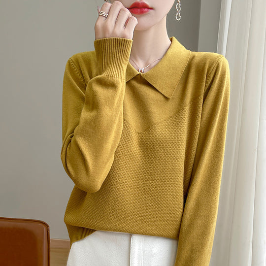 Damen Strickpullover mit Hemdkragen und strukturierter Vorderseite Nord Taschen