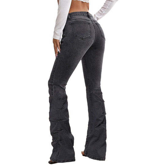 Damen Hochtaillierte Denim-Hose im Sculpting-Straight mit Knieabnähern Nord Taschen
