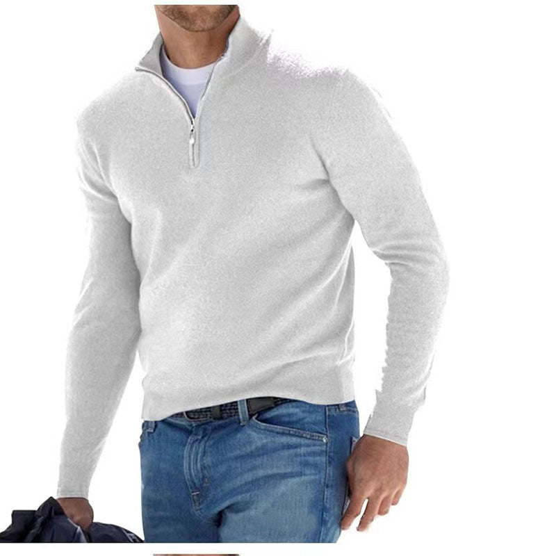 Herren Feiner Strickpullover mit kurzem Reißverschluss und Troyerkragen Nord Taschen