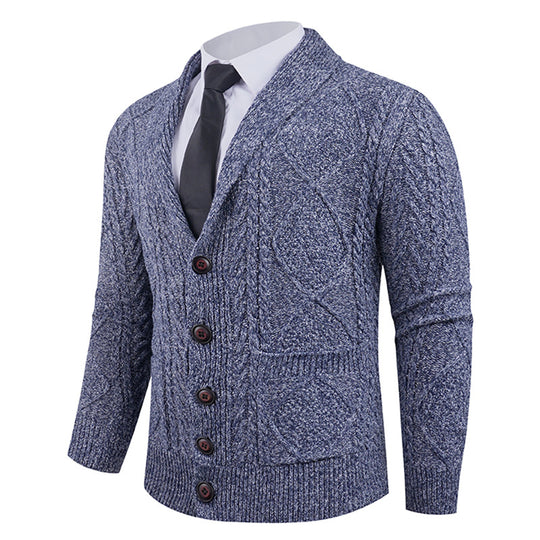 Herren Strickcardigan mit Schalkragen, Zopfmuster, aufgesetzten Taschen und Knopfleiste Nord Taschen
