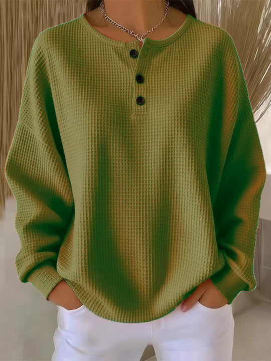 Damen Waffelstrick-Henley-Longsleeve mit Knopfleiste und Oversize-Passform Nord Taschen
