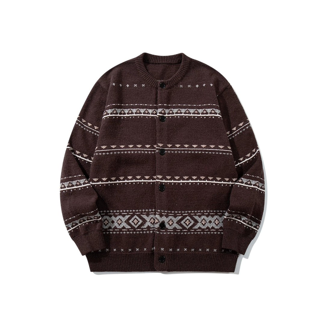 Unisex Strukturierte Jacquard-Strickjacke mit Rundhalsausschnitt, Oversize-Passform und Knopfleiste Nord Taschen