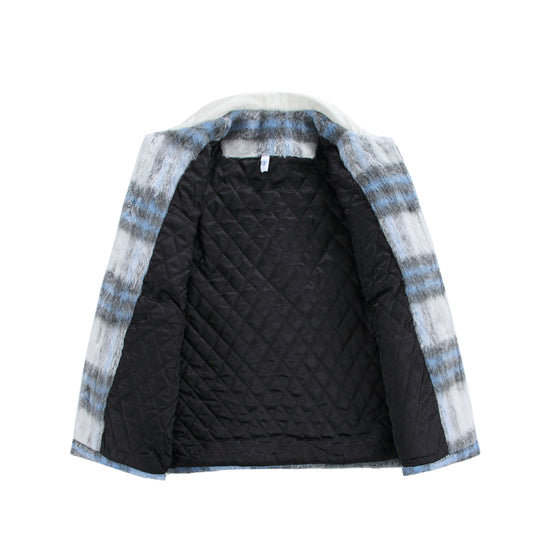 Damen Kariertes Wollmix-Shacket mit kontrastierendem Kunstlederkragen Nord Taschen