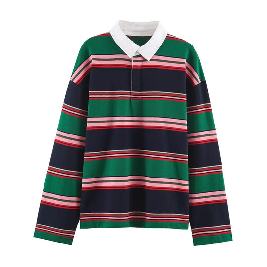 Damen Rugby‑Polo‑Shirt mit Kontrastkragen und breitem Blockstreifen Nord Taschen