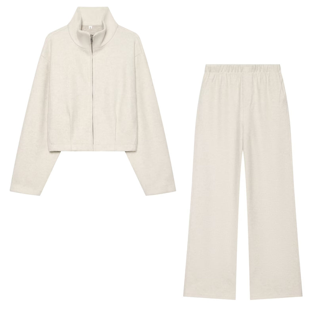Damen Lässiges Lounge-Set mit Stehkragen-Zipjacke und weitem Sweatpants Nord Taschen