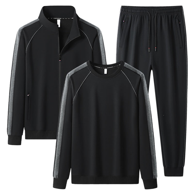 Herren Dreiteiliges Freizeit-Trainingsanzug-Set aus weichem French-Terry mit Reißverschlussjacke, Rundhals-Sweatshirt & Kordel-Jogginghose Nord Taschen