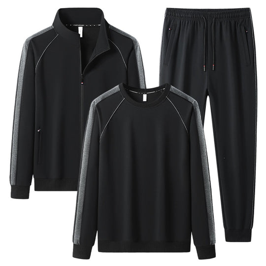 Herren Dreiteiliges Freizeit-Trainingsanzug-Set aus weichem French-Terry mit Reißverschlussjacke, Rundhals-Sweatshirt & Kordel-Jogginghose Nord Taschen