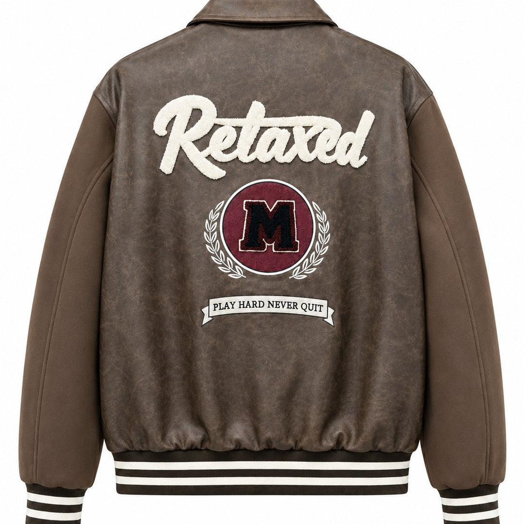 Herren Varsity-Bomberjacke im Vintage-Lederlook mit Chenille-Emblem Nord Taschen