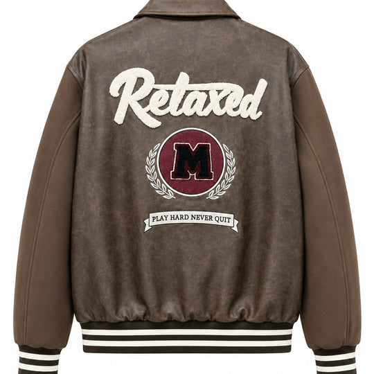 Herren Varsity-Bomberjacke im Vintage-Lederlook mit Chenille-Emblem Nord Taschen