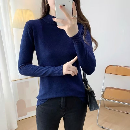 Damen Feiner Langarm-Feinstrickpullover mit schmalem Stehkragen und gerippten Bündchen Nord Taschen