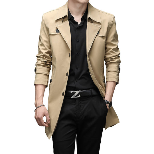 Herren Schmal geschnittener Trenchcoat mit Reverskragen und dezenter Knopfleiste Nord Taschen