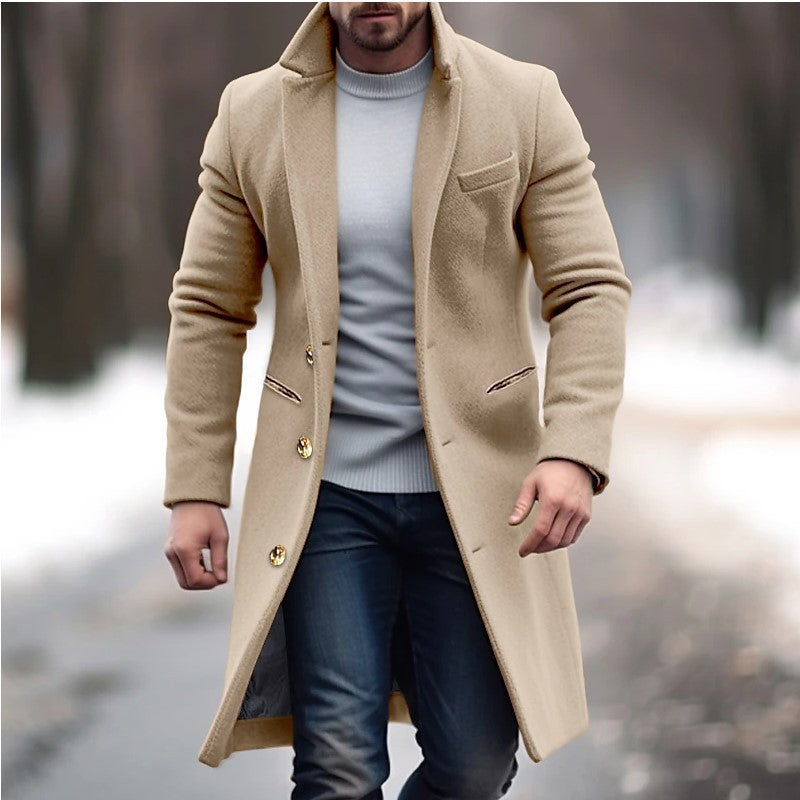 Herren Eleganter einreihiger Langmantel aus Wollmix mit schmaler Silhouette und Reverskragen Nord Taschen