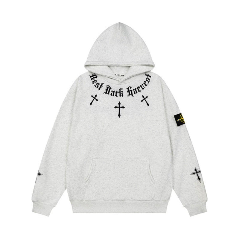 Unisex Oversize Kapuzenpullover mit Gothic-Kreuz-Print, Kängurutasche und Rippbündchen Nord Taschen