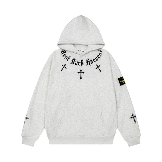 Unisex Oversize Kapuzenpullover mit Gothic-Kreuz-Print, Kängurutasche und Rippbündchen Nord Taschen