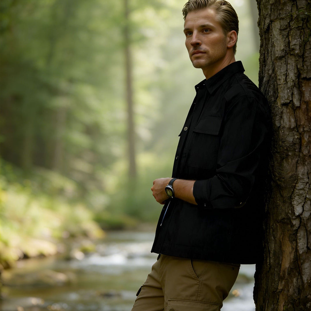Herren Leichtes Field-Overshirt mit aufgesetzten Brusttaschen und Hemdkragen Nord Taschen