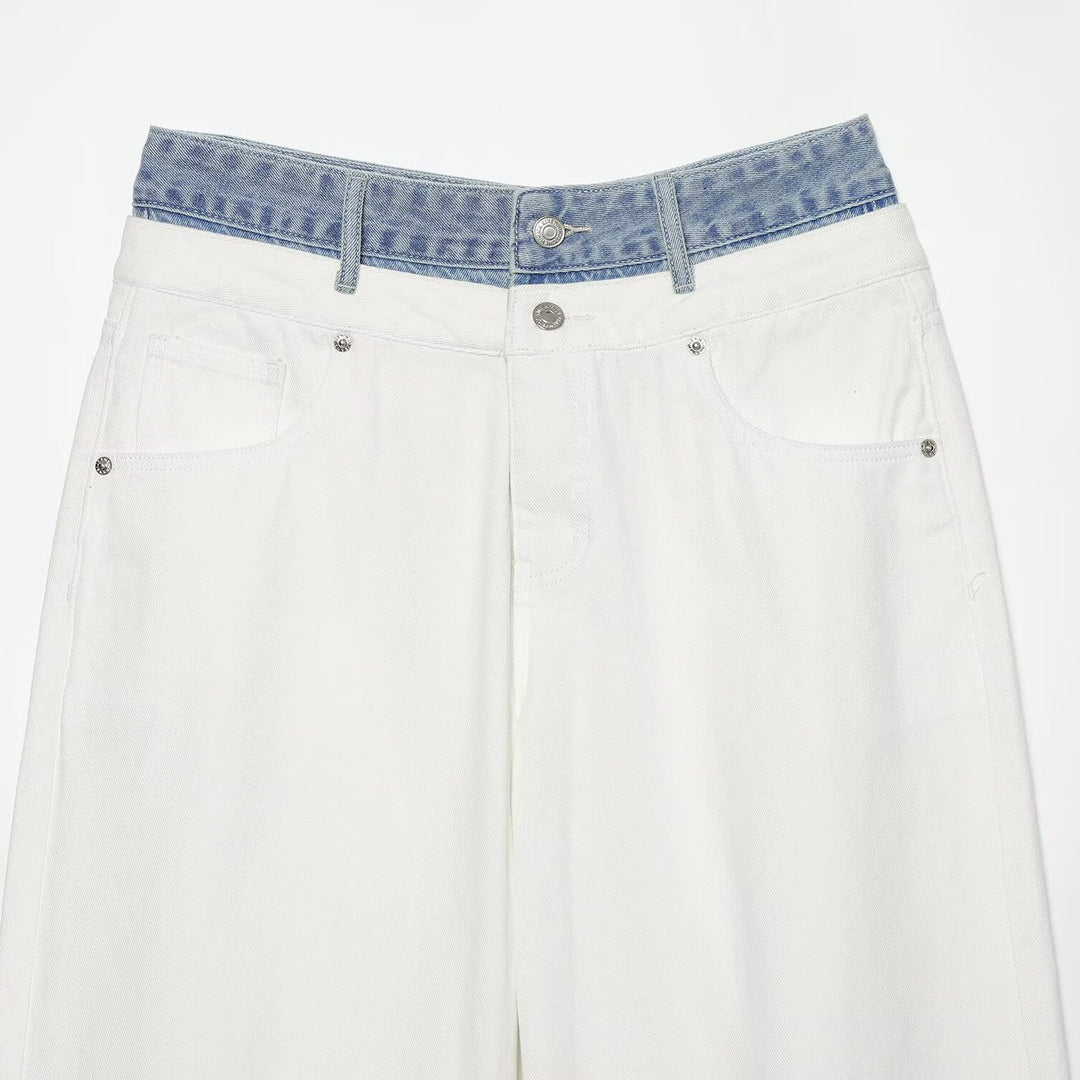 Damen High‑Waist Culotte-Jeans mit weitem Bein und kontrastierendem Jeansbund Nord Taschen