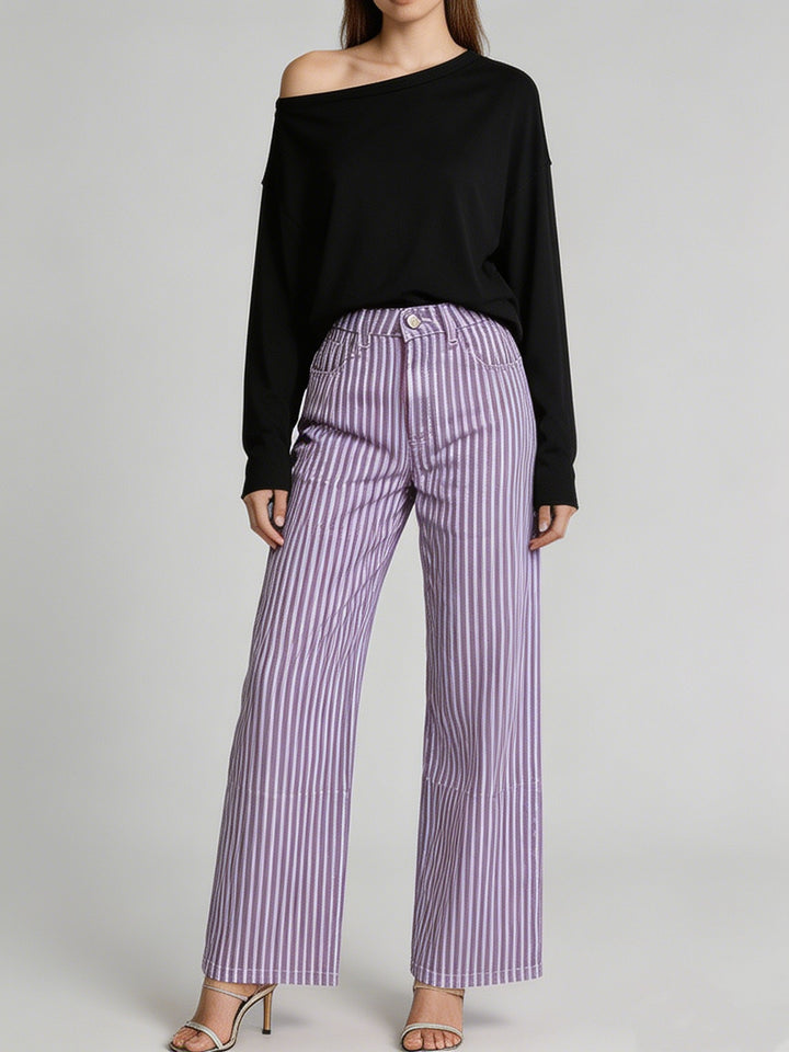 Damen weite High-Waist Palazzohose mit vertikalen Streifenoptik und abgesteppten Kniepartien Nord Taschen