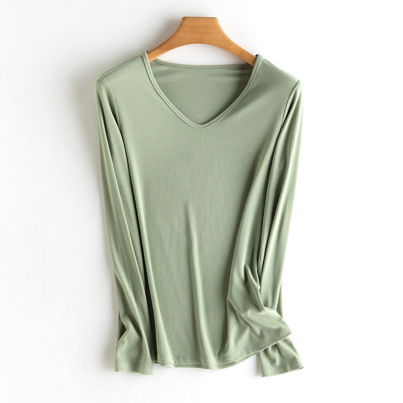 Damen Langarm-Feinrippshirt aus weichem Modal-Baumwollmix mit Rundhalsausschnitt Nord Taschen
