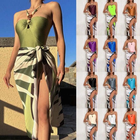 Damen Bandeau-Badeanzug mit asymmetrischem Rock