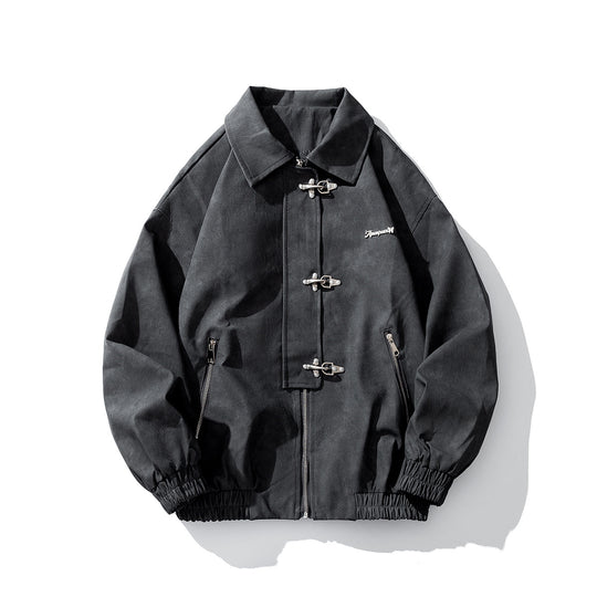 Herren Oversize Veloursjacke mit markanten Metallverschlüssen und Reißverschlusstaschen Nord Taschen