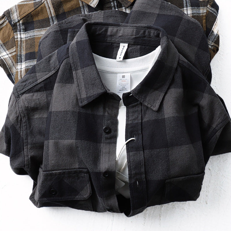 Herren Oversize Kariertes Flanell-Hemdjacke mit aufgesetzten Pattentaschen Nord Taschen