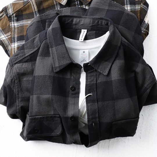 Herren Oversize Kariertes Flanell-Hemdjacke mit aufgesetzten Pattentaschen Nord Taschen