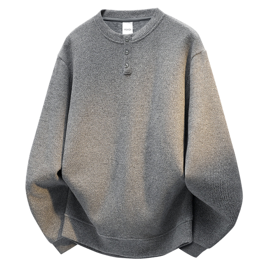 Herren Oversize Strukturierter Henley-Strickpullover mit dreifacher Knopfleiste Nord Taschen