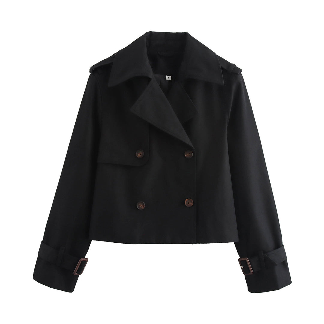 Damen Cropped Trenchcoat mit Doppelreihe und verstellbaren Manschetten Nord Taschen