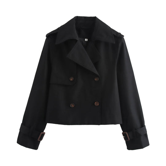 Damen Cropped Trenchcoat mit Doppelreihe und verstellbaren Manschetten Nord Taschen