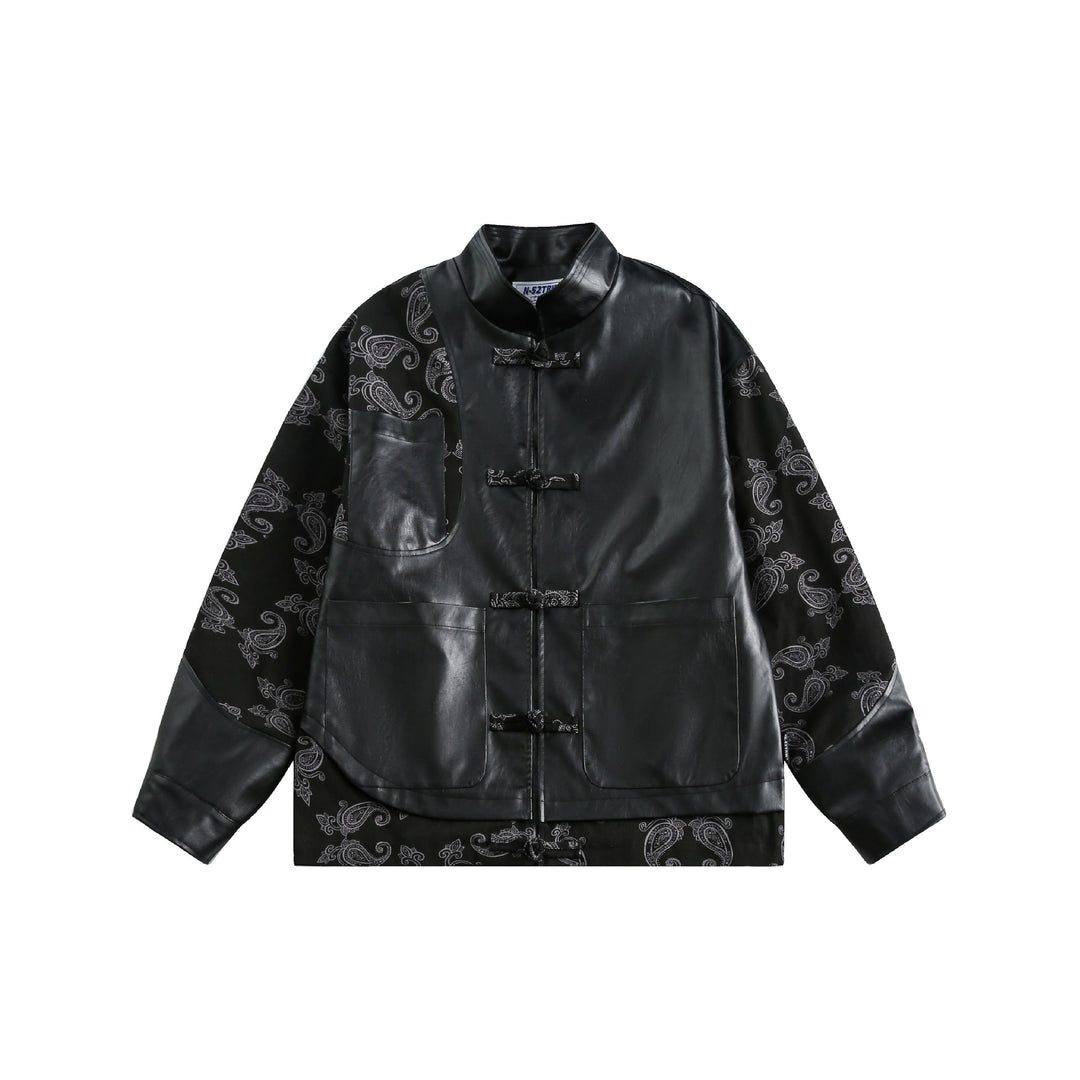 Unisex Kunstleder-Blousonjacke mit Paisley-Ärmeln und Knebelverschlüssen Nord Taschen