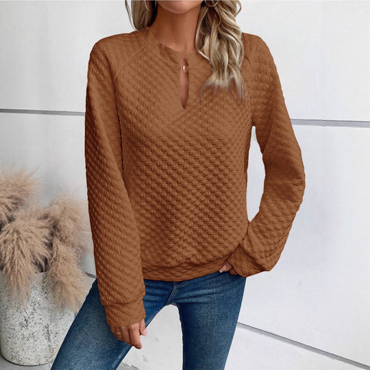 Damen Gequilteter Stepppullover mit V‑Schlitz und strukturierter Rautenoptik Nord Taschen
