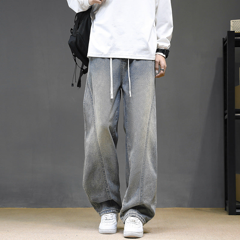 Herren Weite Denim‑Baggy‑Jeans mit Tunnelzugbund, tiefem Schritt und markanten Ziernähten Nord Taschen