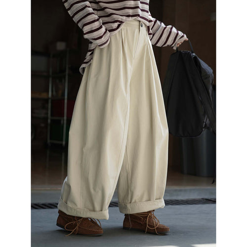 Damen Weite High‑Waist Bundfalten-Culottehose mit dezenter Knopfleiste Nord Taschen